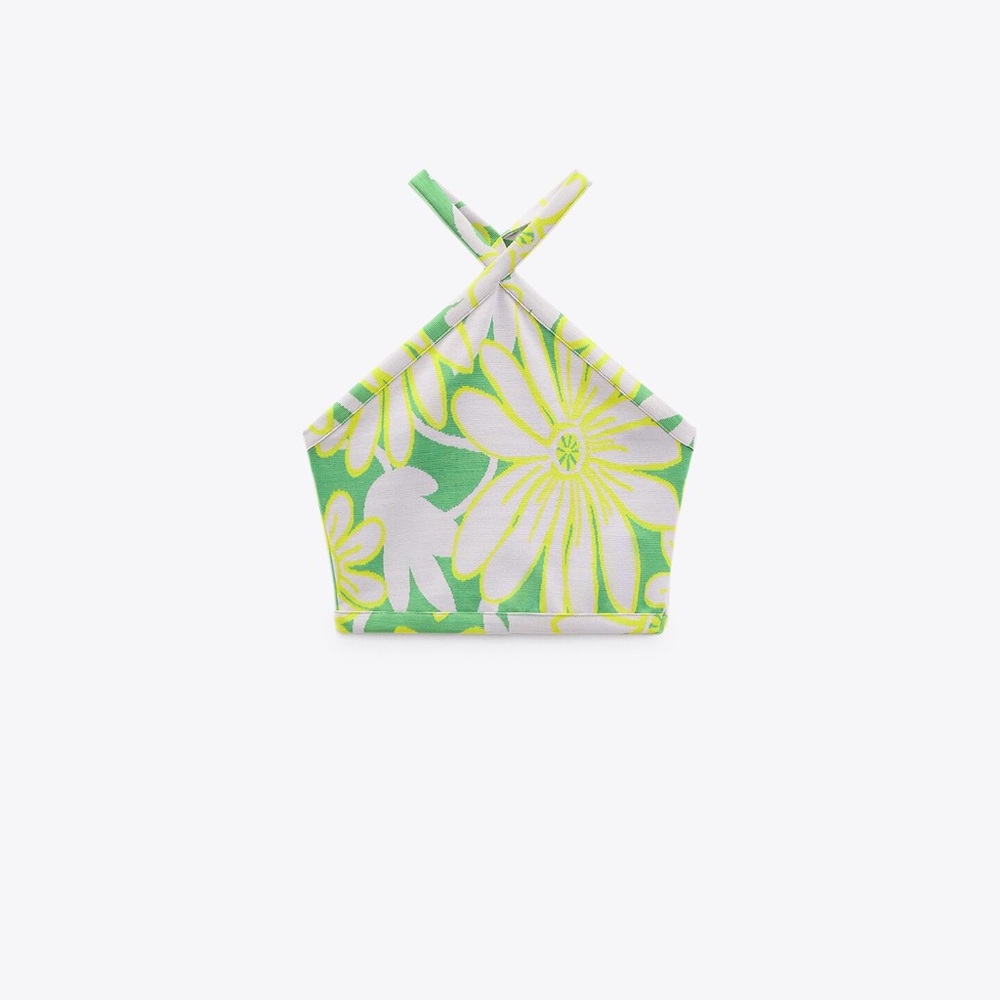 ZARA FLORAL JACQUARD HALTER TOP